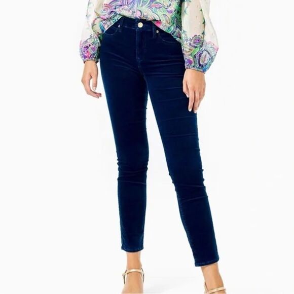 Lilly Pulitzer South Ocean High Rise Plush Skinny Pant Size 10 Luna Wash Blue - Picture 1 of 14